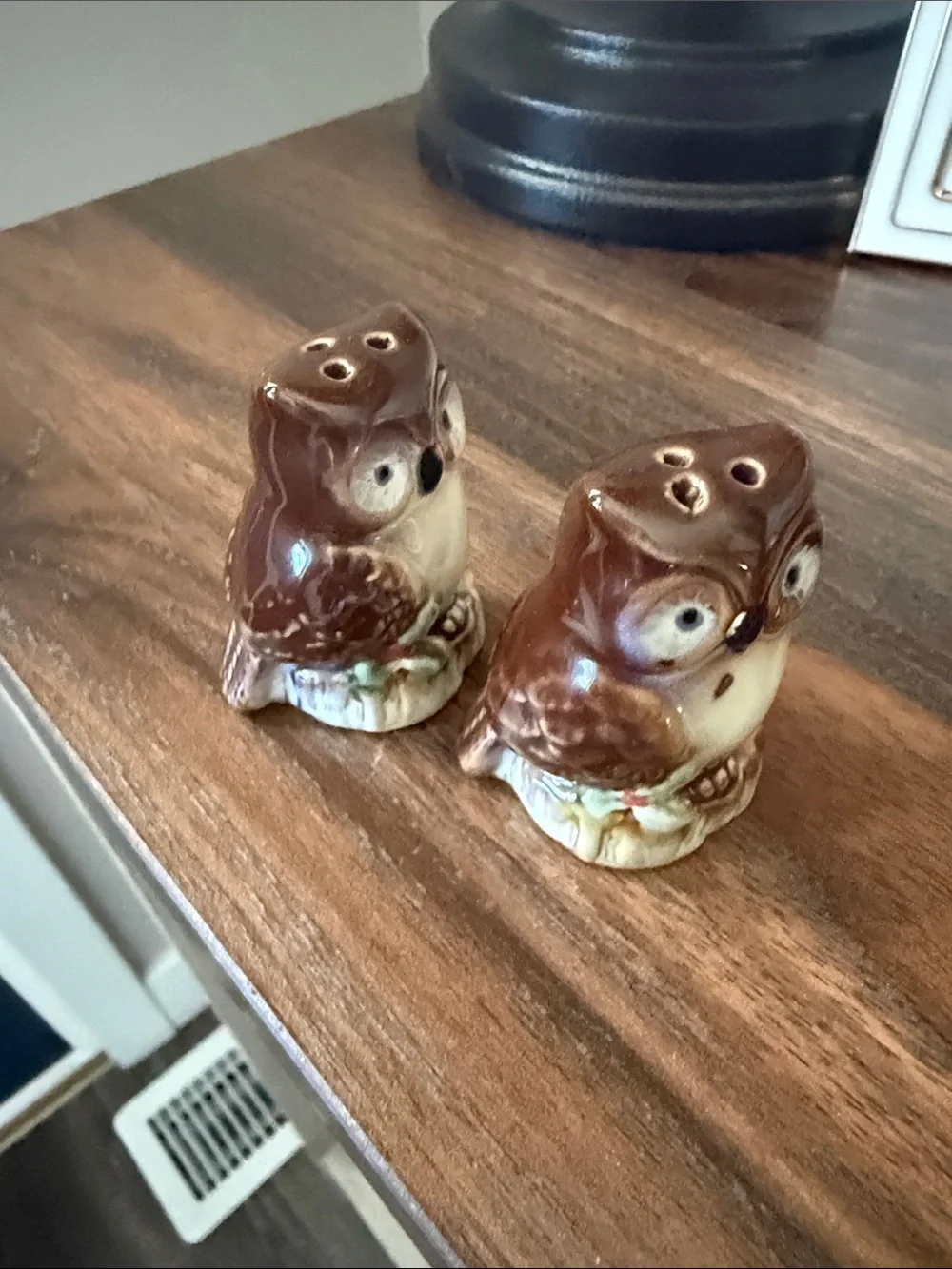 Vintage Ceramic Owl Salt & Pepper Shakers Brown Pair Japan Woodland Decor